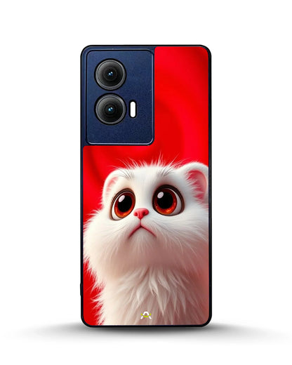 Fluffy White Cat Phone Case - Cute Red Background Print for iPhone, Samsung, Pixel, OnePlus & Vivo