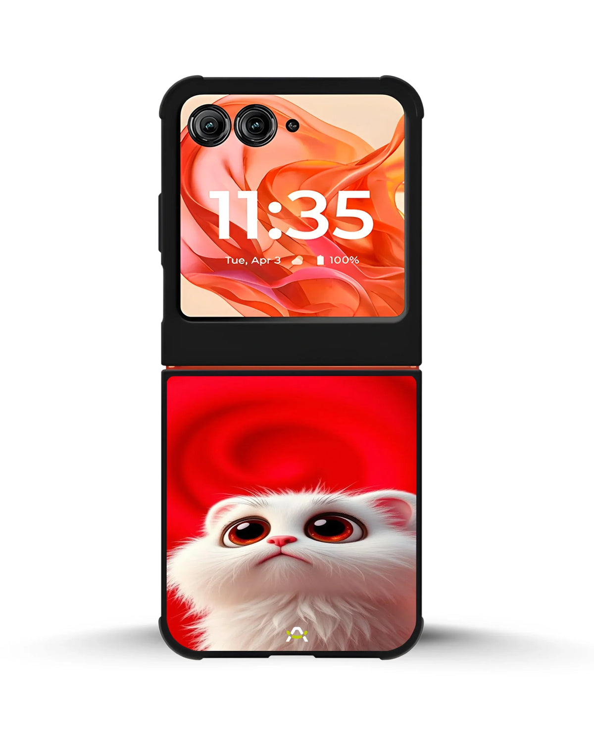 Fluffy White Cat Phone Case - Cute Red Background Print for iPhone, Samsung, Pixel, OnePlus & Vivo