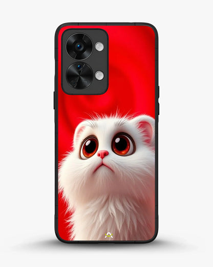Fluffy White Cat Phone Case - Cute Red Background Print for iPhone, Samsung, Pixel, OnePlus & Vivo