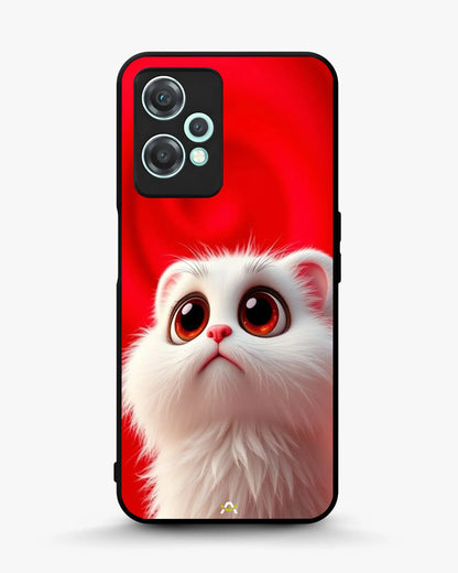 Fluffy White Cat Phone Case - Cute Red Background Print for iPhone, Samsung, Pixel, OnePlus & Vivo