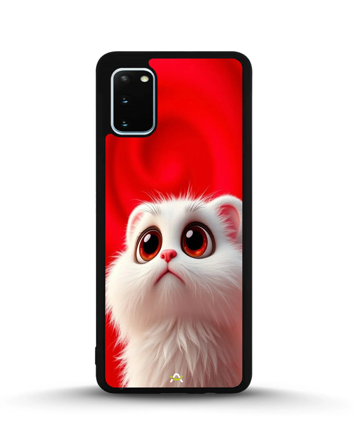 Fluffy White Cat Phone Case - Cute Red Background Print for iPhone, Samsung, Pixel, OnePlus & Vivo