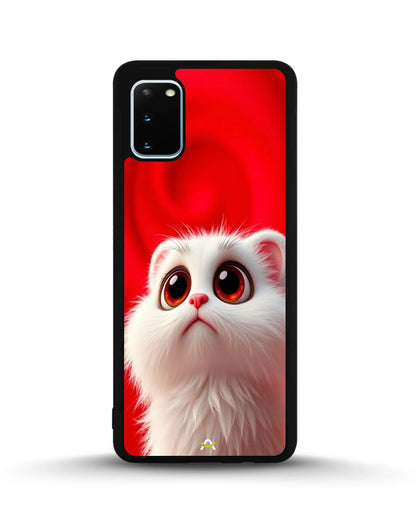 Fluffy White Cat Phone Case - Cute Red Background Print for iPhone, Samsung, Pixel, OnePlus & Vivo