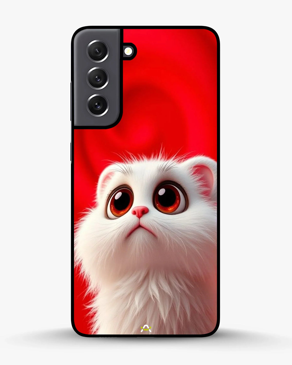 Fluffy White Cat Phone Case - Cute Red Background Print for iPhone, Samsung, Pixel, OnePlus & Vivo
