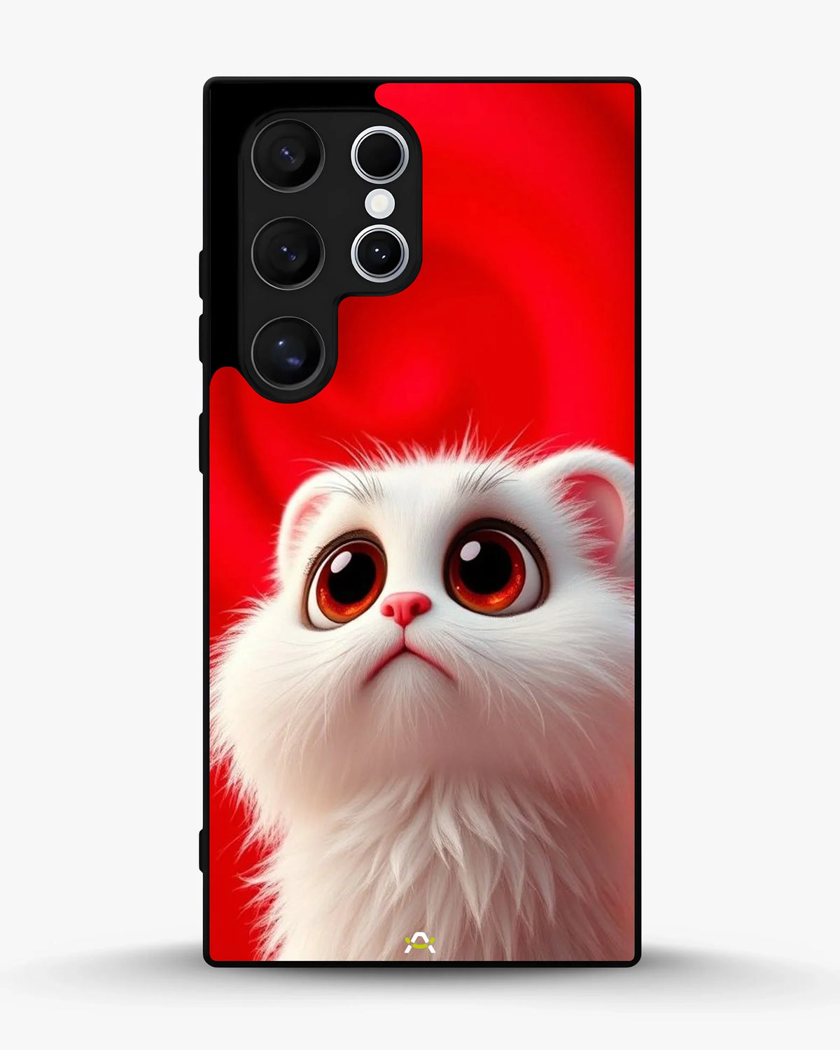 Fluffy White Cat Phone Case - Cute Red Background Print for iPhone, Samsung, Pixel, OnePlus & Vivo
