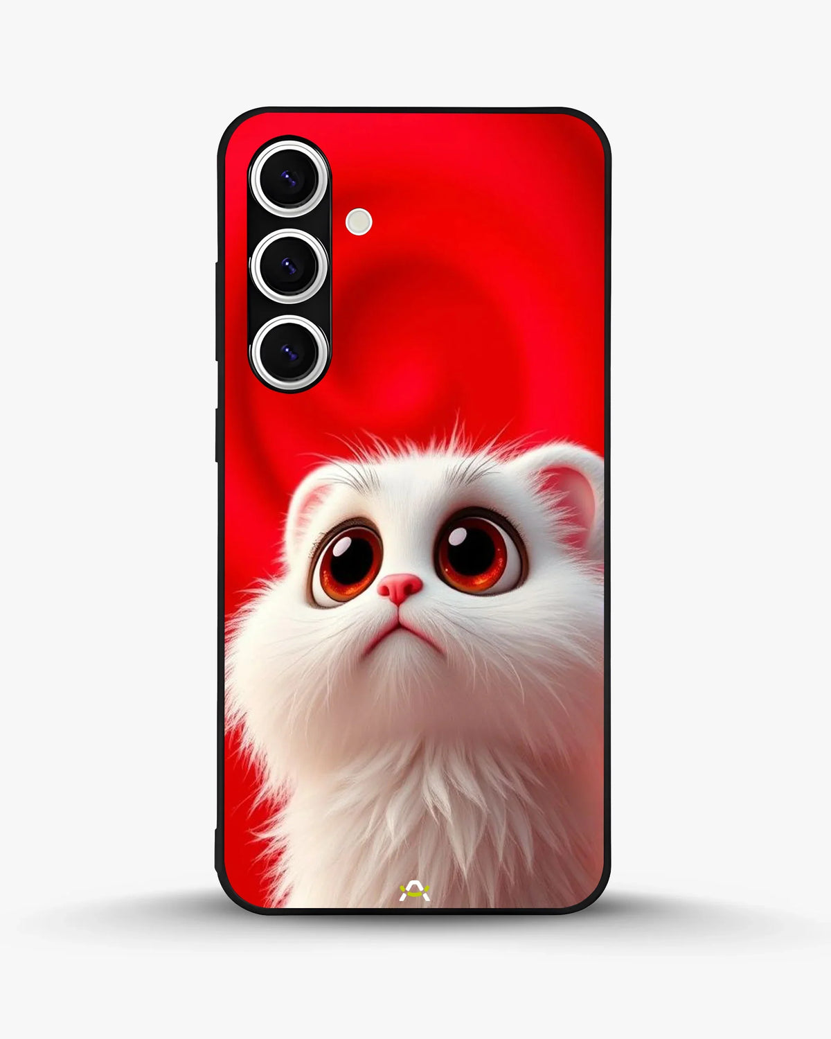 Fluffy White Cat Phone Case - Cute Red Background Print for iPhone, Samsung, Pixel, OnePlus & Vivo