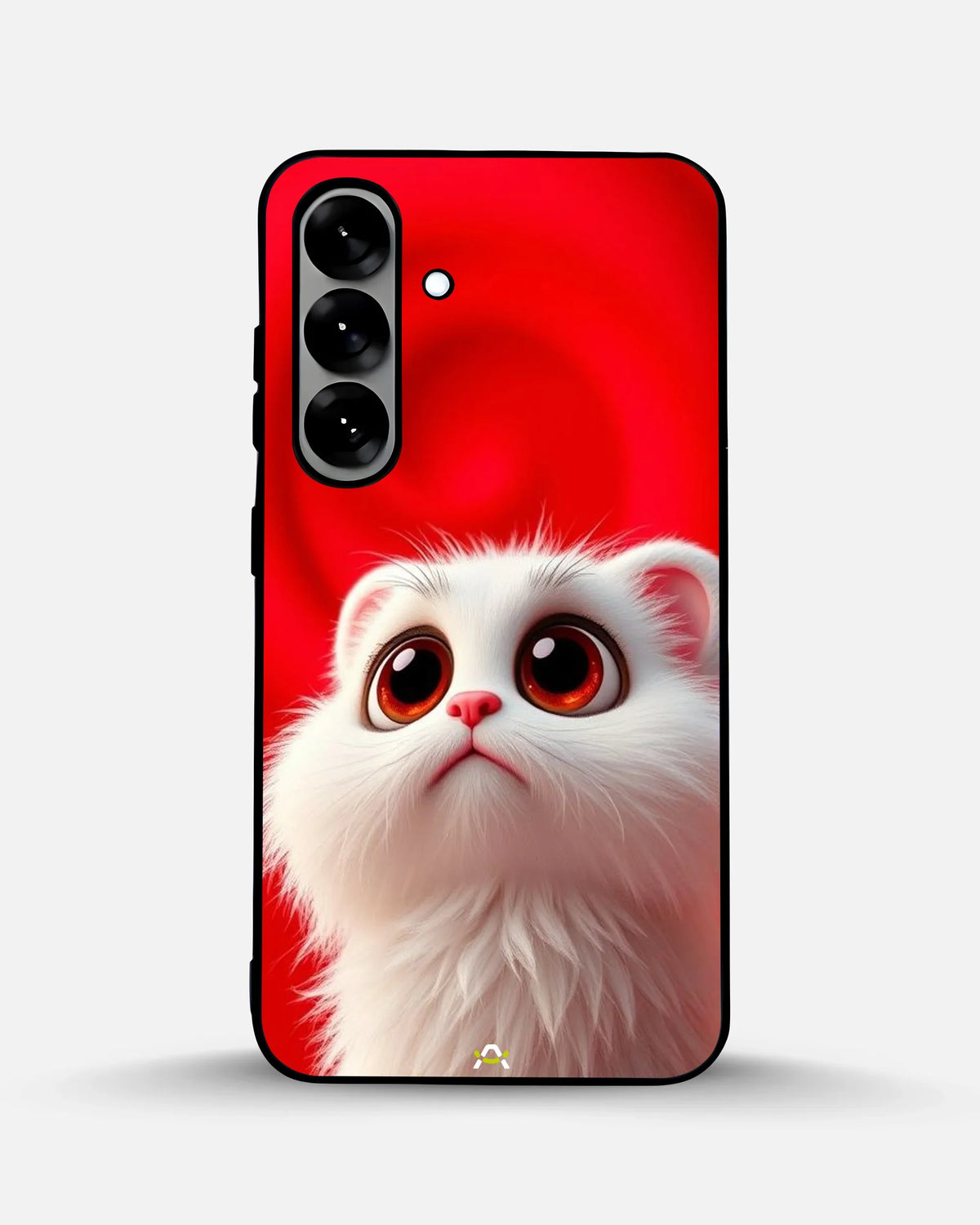 Fluffy White Cat Phone Case - Cute Red Background Print for iPhone, Samsung, Pixel, OnePlus & Vivo