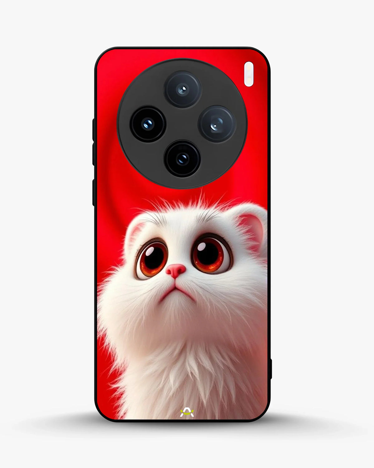 Fluffy White Cat Phone Case - Cute Red Background Print for iPhone, Samsung, Pixel, OnePlus & Vivo