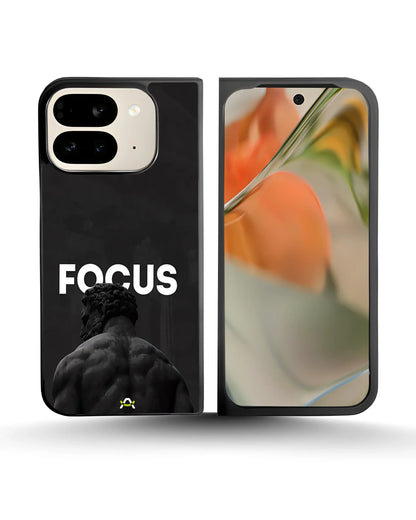 Focus Statue Phone Case - Bold Black Motivational Print for iPhone, Samsung, Pixel, OnePlus & Vivo