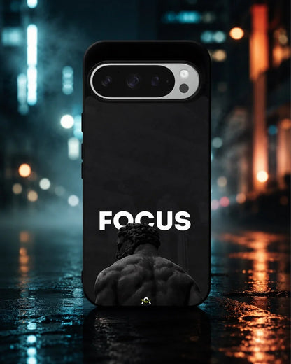 Focus Statue Phone Case - Bold Black Motivational Print for iPhone, Samsung, Pixel, OnePlus & Vivo
