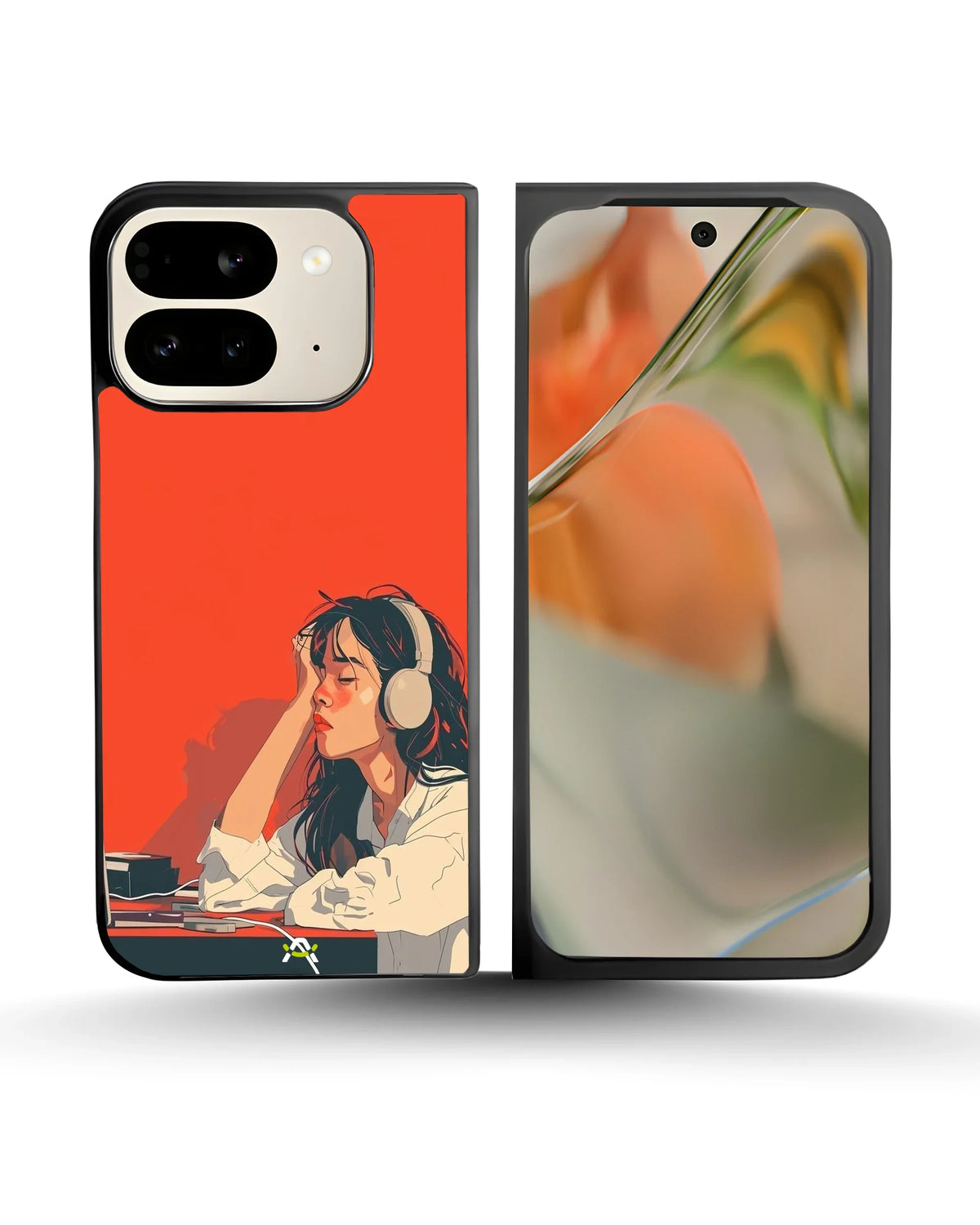 Girl With Headphones Phone Case - Relaxed Orange Art Print for iPhone, Samsung, Pixel, OnePlus & Vivo