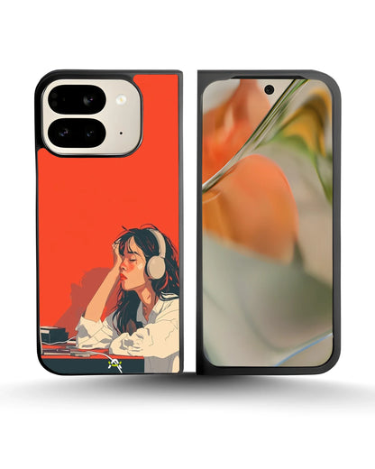 Girl With Headphones Phone Case - Relaxed Orange Art Print for iPhone, Samsung, Pixel, OnePlus & Vivo