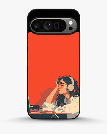 Girl With Headphones Phone Case - Relaxed Orange Art Print for iPhone, Samsung, Pixel, OnePlus & Vivo