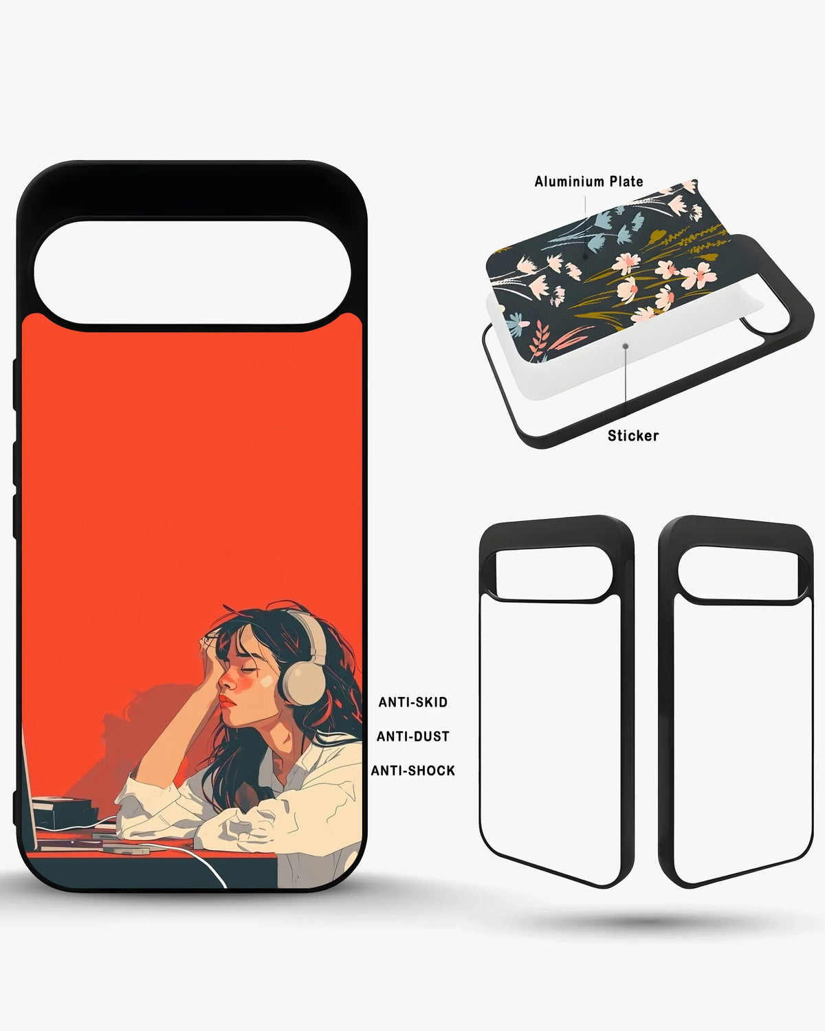 Girl With Headphones Phone Case - Relaxed Orange Art Print for iPhone, Samsung, Pixel, OnePlus & Vivo
