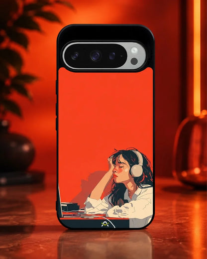 Girl With Headphones Phone Case - Relaxed Orange Art Print for iPhone, Samsung, Pixel, OnePlus & Vivo