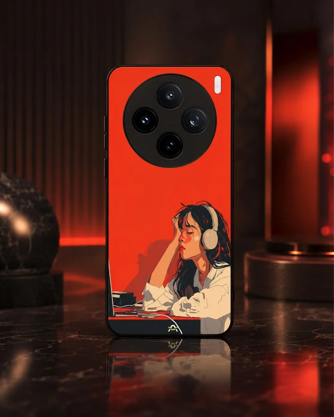 Girl With Headphones Phone Case - Relaxed Orange Art Print for iPhone, Samsung, Pixel, OnePlus & Vivo