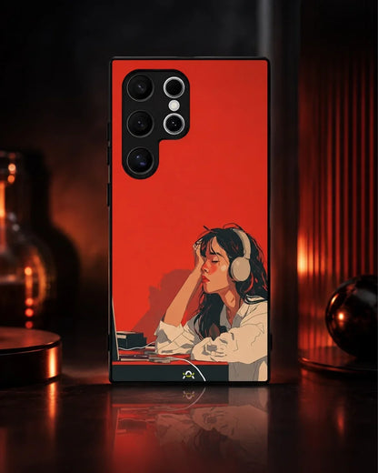 Girl With Headphones Phone Case - Relaxed Orange Art Print for iPhone, Samsung, Pixel, OnePlus & Vivo