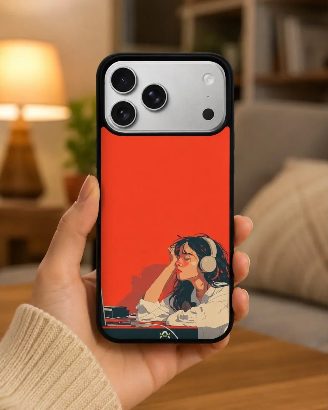 Girl With Headphones Phone Case - Relaxed Orange Art Print for iPhone, Samsung, Pixel, OnePlus & Vivo