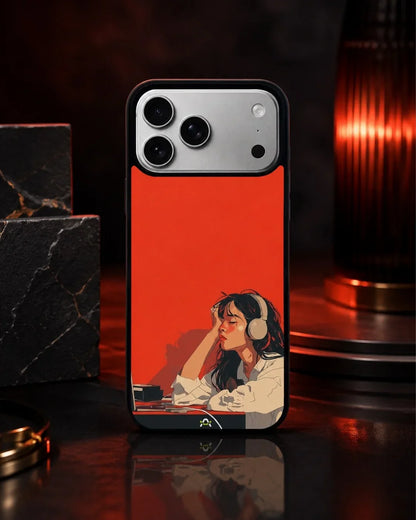 Girl With Headphones Phone Case - Relaxed Orange Art Print for iPhone, Samsung, Pixel, OnePlus & Vivo