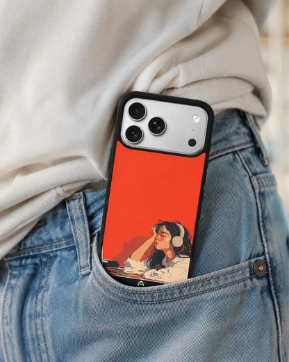 Girl With Headphones Phone Case - Relaxed Orange Art Print for iPhone, Samsung, Pixel, OnePlus & Vivo