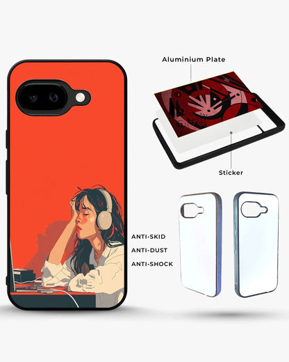 Girl With Headphones Phone Case - Relaxed Orange Art Print for iPhone, Samsung, Pixel, OnePlus & Vivo