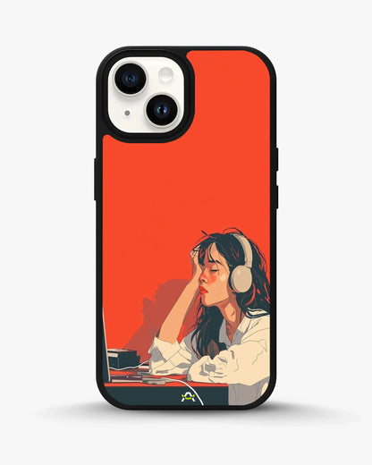 Girl With Headphones Phone Case - Relaxed Orange Art Print for iPhone, Samsung, Pixel, OnePlus & Vivo