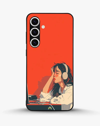 Girl With Headphones Phone Case - Relaxed Orange Art Print for iPhone, Samsung, Pixel, OnePlus & Vivo