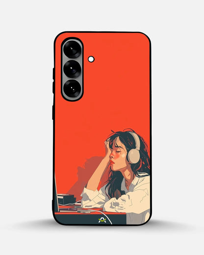 Girl With Headphones Phone Case - Relaxed Orange Art Print for iPhone, Samsung, Pixel, OnePlus & Vivo
