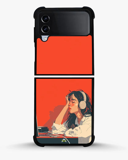 Girl With Headphones Phone Case - Relaxed Orange Art Print for iPhone, Samsung, Pixel, OnePlus & Vivo