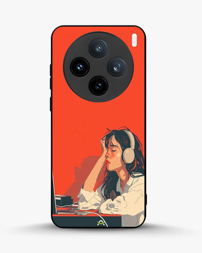 Girl With Headphones Phone Case - Relaxed Orange Art Print for iPhone, Samsung, Pixel, OnePlus & Vivo