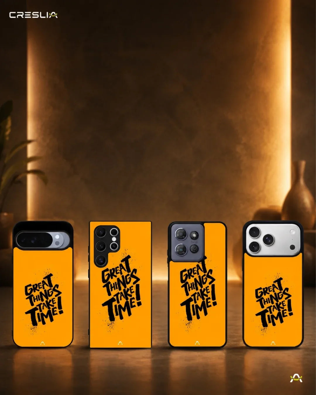 Great Things Take Time Phone Case - Bold Orange Typography for iPhone, Samsung, Pixel, OnePlus & Vivo