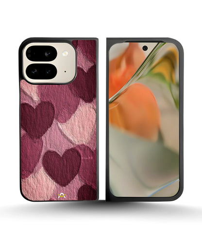 Hearts Pattern Phone Case - Textured Burgundy & Pink Print for iPhone, Samsung, Pixel, OnePlus & Vivo