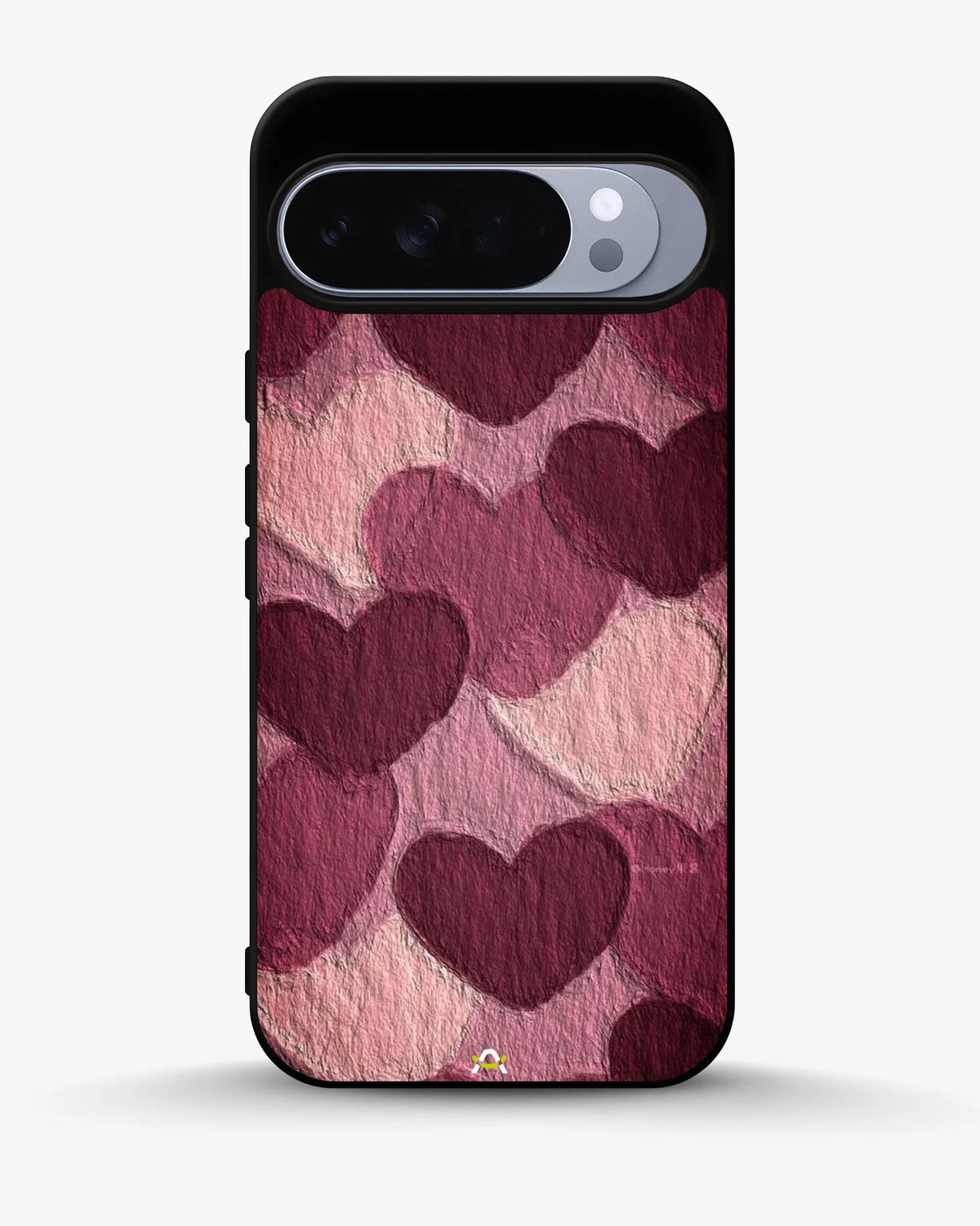 Hearts Pattern Phone Case - Textured Burgundy & Pink Print for iPhone, Samsung, Pixel, OnePlus & Vivo