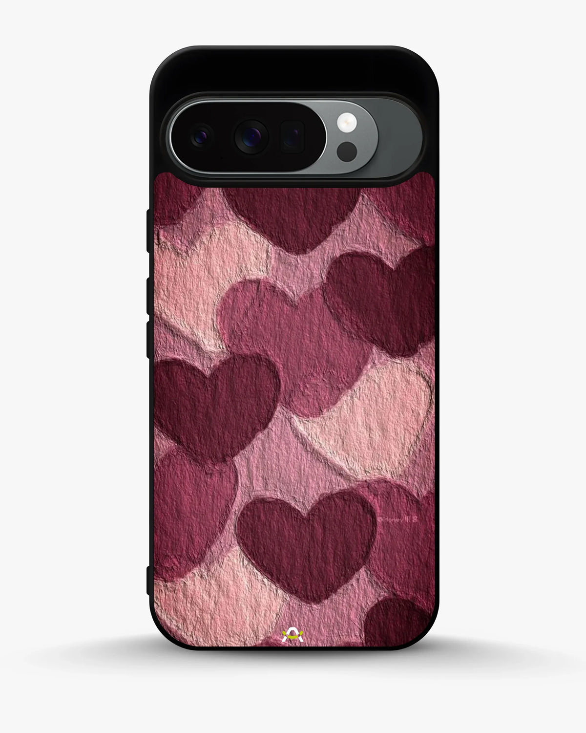 Hearts Pattern Phone Case - Textured Burgundy & Pink Print for iPhone, Samsung, Pixel, OnePlus & Vivo