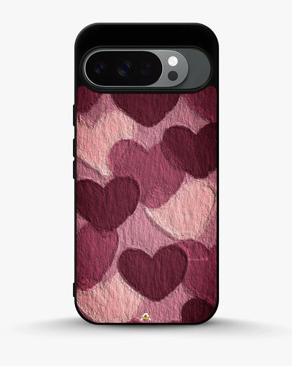 Hearts Pattern Phone Case - Textured Burgundy & Pink Print for iPhone, Samsung, Pixel, OnePlus & Vivo