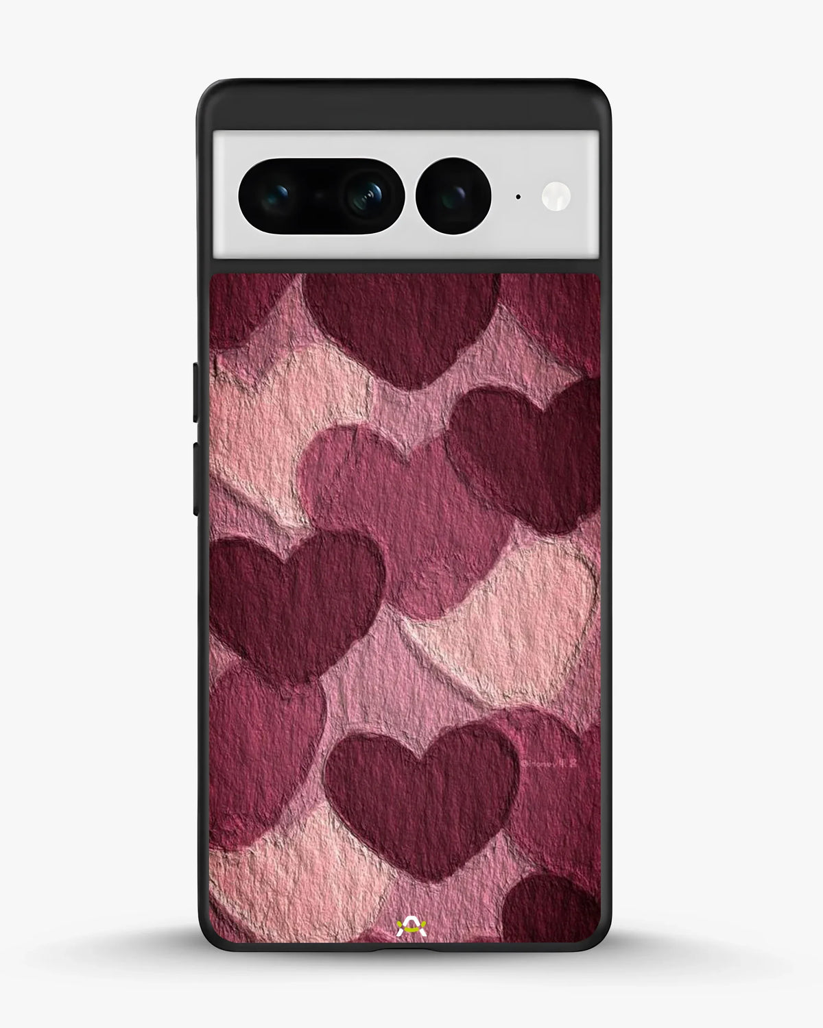 Hearts Pattern Phone Case - Textured Burgundy & Pink Print for iPhone, Samsung, Pixel, OnePlus & Vivo