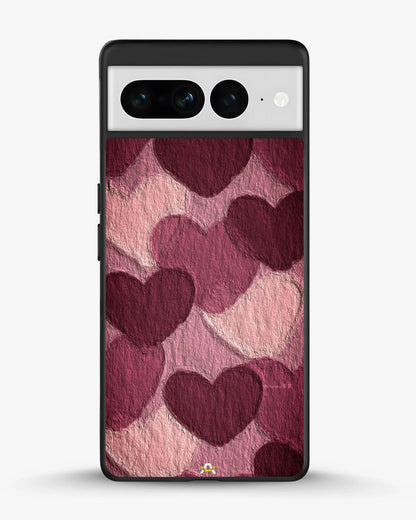 Hearts Pattern Phone Case - Textured Burgundy & Pink Print for iPhone, Samsung, Pixel, OnePlus & Vivo