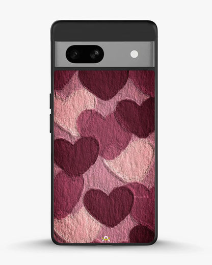 Hearts Pattern Phone Case - Textured Burgundy & Pink Print for iPhone, Samsung, Pixel, OnePlus & Vivo