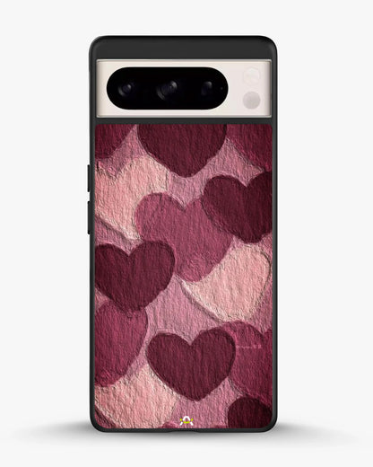 Hearts Pattern Phone Case - Textured Burgundy & Pink Print for iPhone, Samsung, Pixel, OnePlus & Vivo