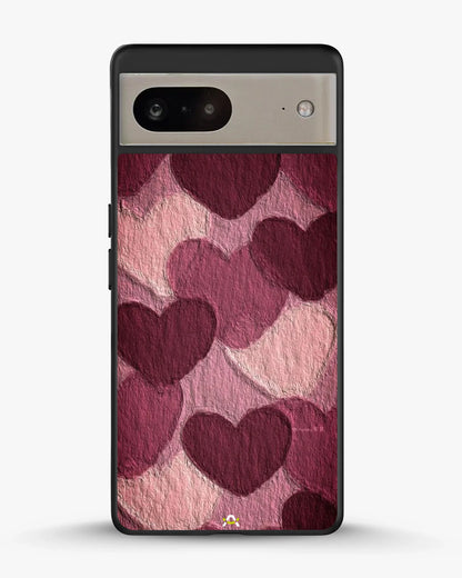 Hearts Pattern Phone Case - Textured Burgundy & Pink Print for iPhone, Samsung, Pixel, OnePlus & Vivo
