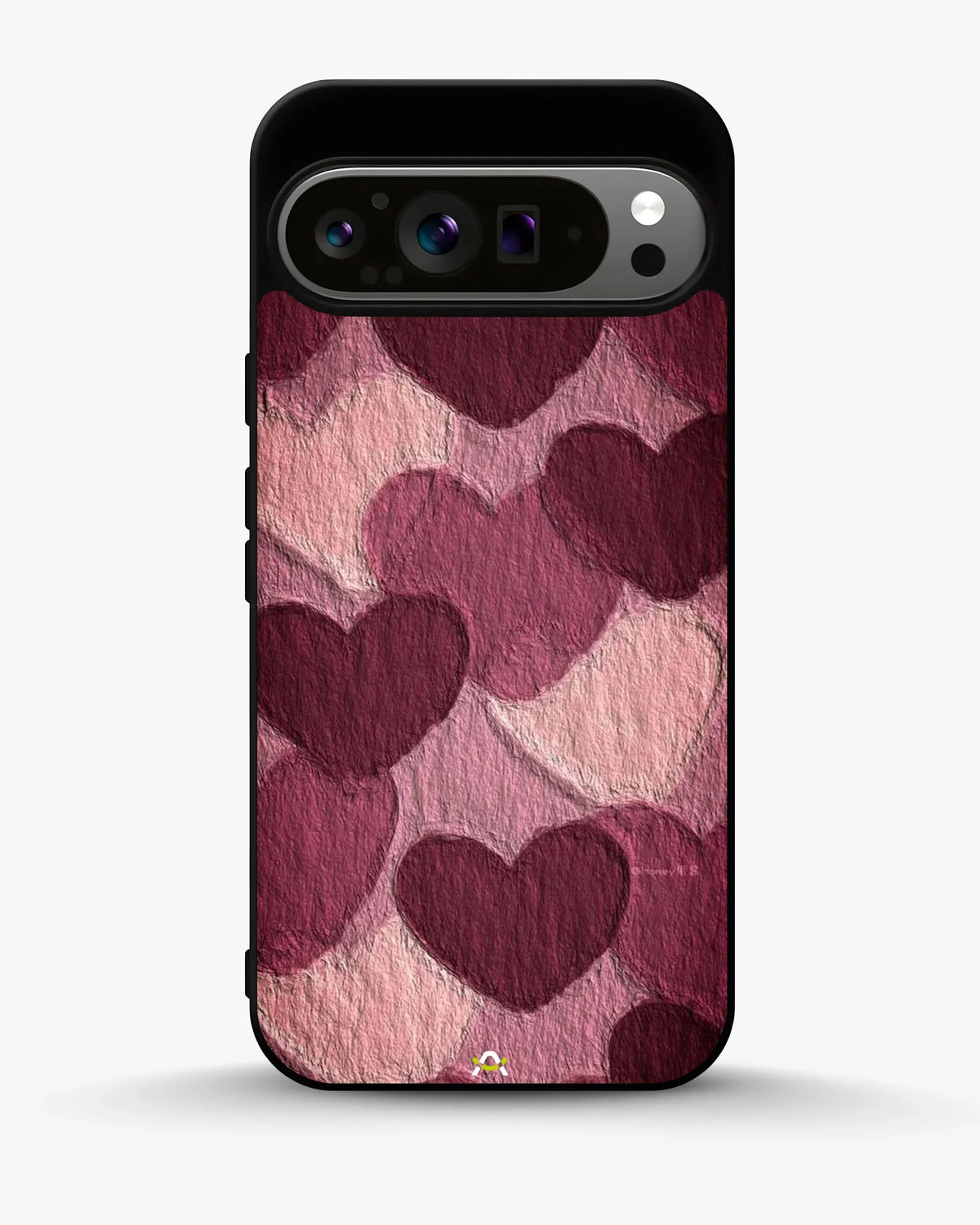 Hearts Pattern Phone Case - Textured Burgundy & Pink Print for iPhone, Samsung, Pixel, OnePlus & Vivo