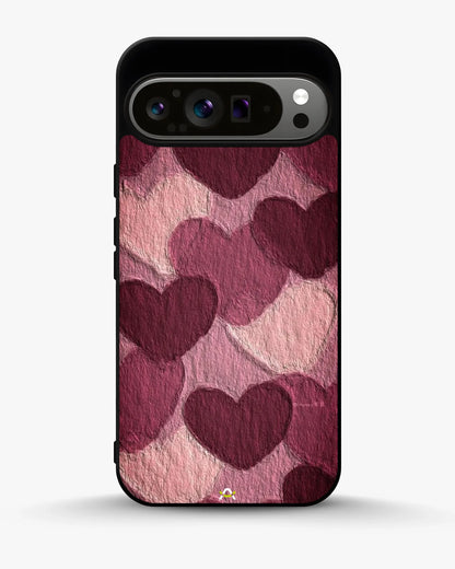 Hearts Pattern Phone Case - Textured Burgundy & Pink Print for iPhone, Samsung, Pixel, OnePlus & Vivo