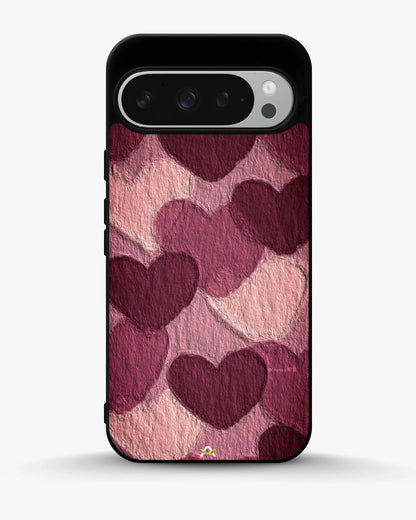 Hearts Pattern Phone Case - Textured Burgundy & Pink Print for iPhone, Samsung, Pixel, OnePlus & Vivo