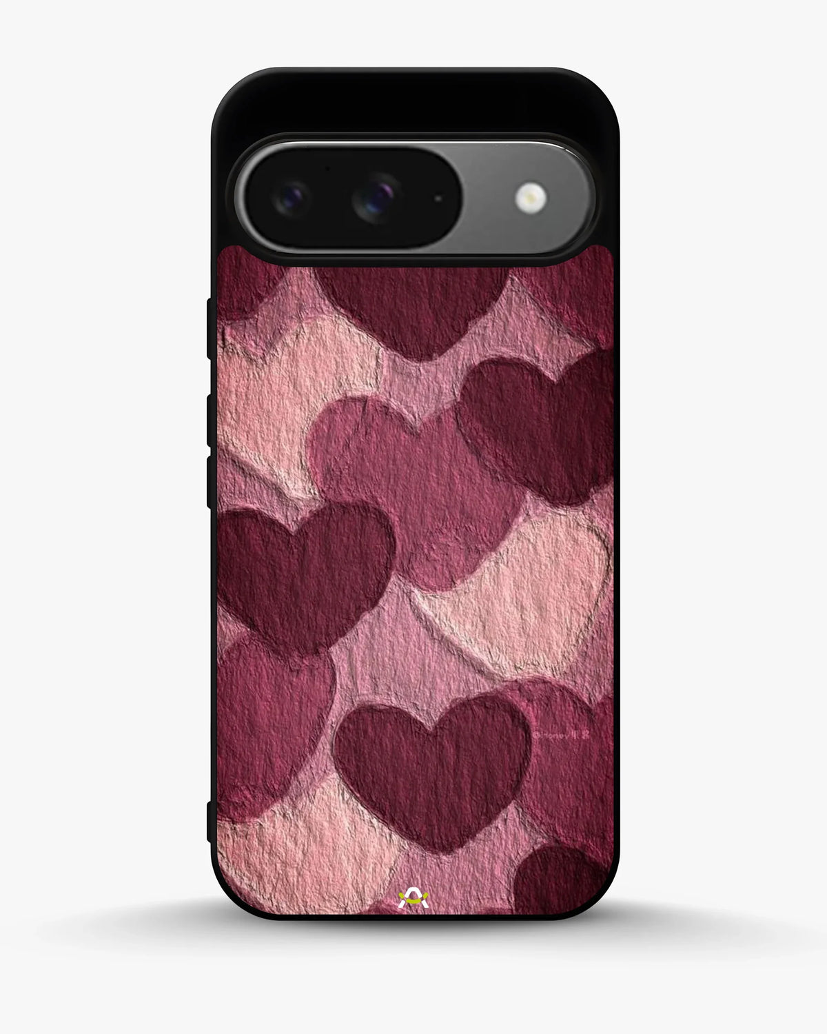 Hearts Pattern Phone Case - Textured Burgundy & Pink Print for iPhone, Samsung, Pixel, OnePlus & Vivo
