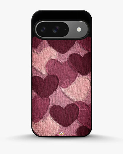 Hearts Pattern Phone Case - Textured Burgundy & Pink Print for iPhone, Samsung, Pixel, OnePlus & Vivo