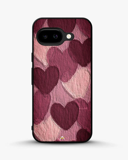 Hearts Pattern Phone Case - Textured Burgundy & Pink Print for iPhone, Samsung, Pixel, OnePlus & Vivo