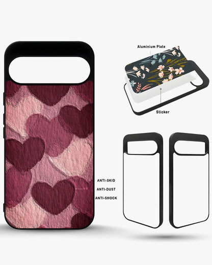 Hearts Pattern Phone Case - Textured Burgundy & Pink Print for iPhone, Samsung, Pixel, OnePlus & Vivo