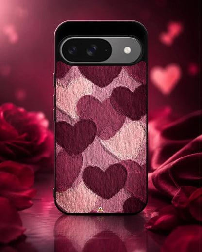 Hearts Pattern Phone Case - Textured Burgundy & Pink Print for iPhone, Samsung, Pixel, OnePlus & Vivo