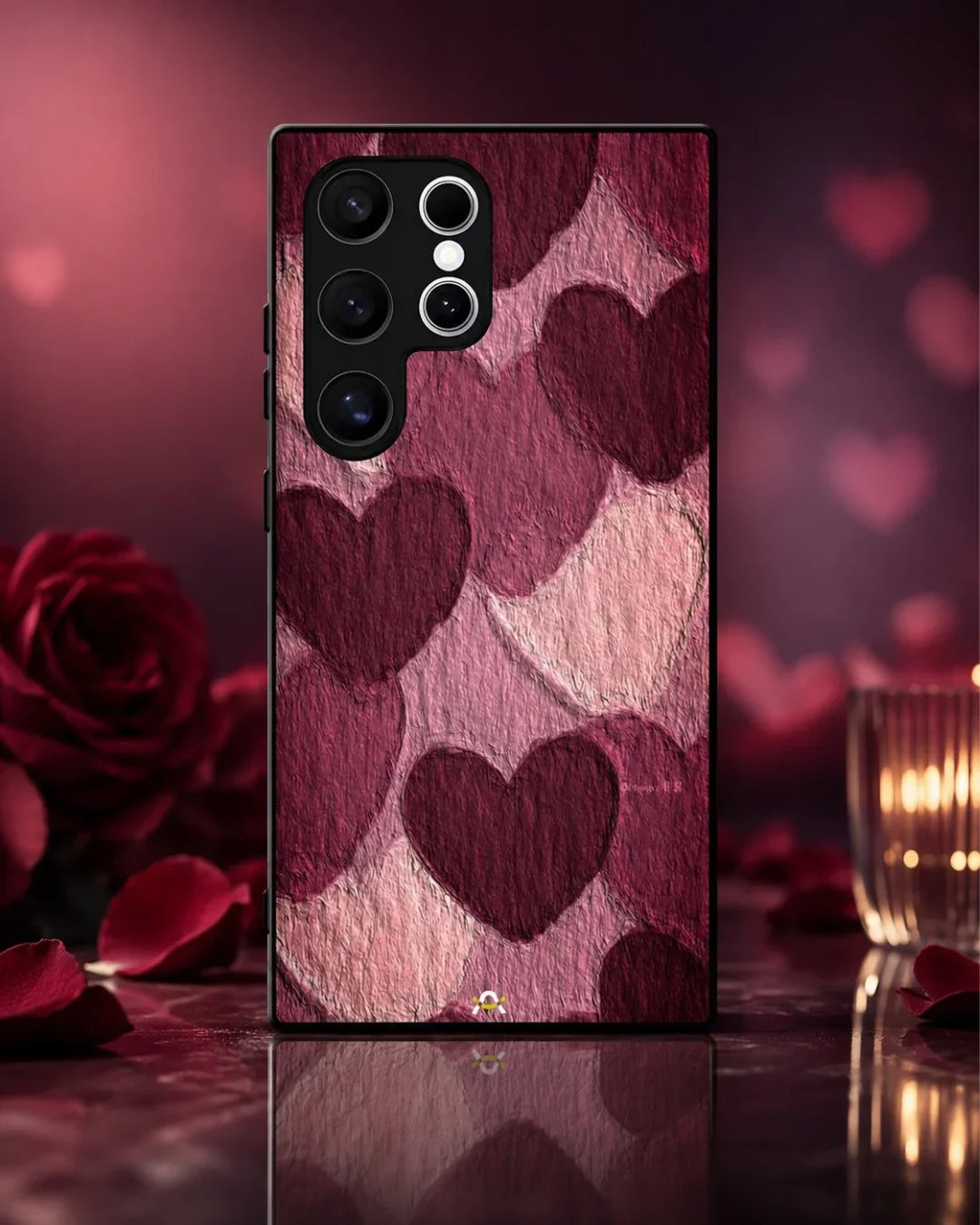 Hearts Pattern Phone Case - Textured Burgundy & Pink Print for iPhone, Samsung, Pixel, OnePlus & Vivo