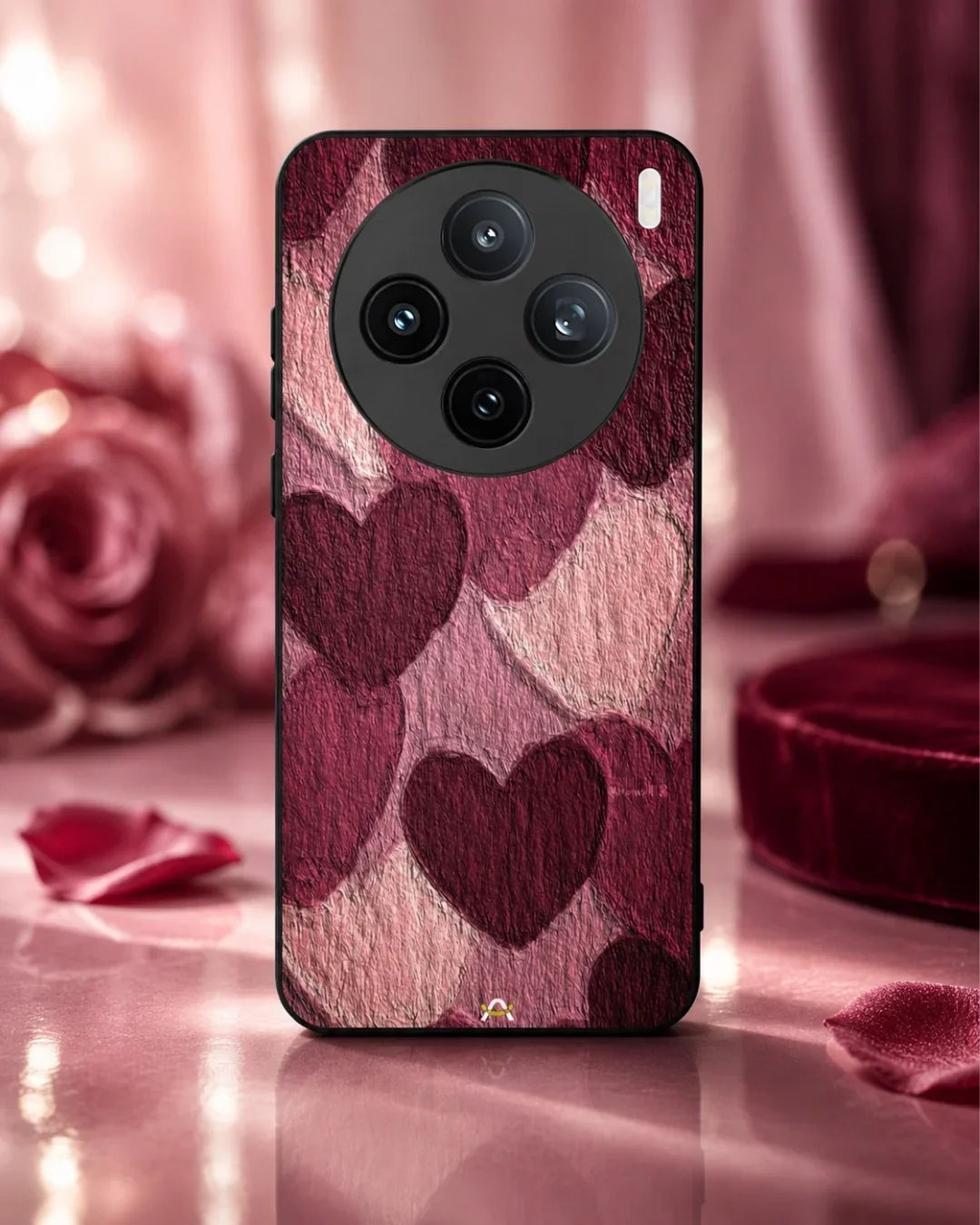 Hearts Pattern Phone Case - Textured Burgundy & Pink Print for iPhone, Samsung, Pixel, OnePlus & Vivo