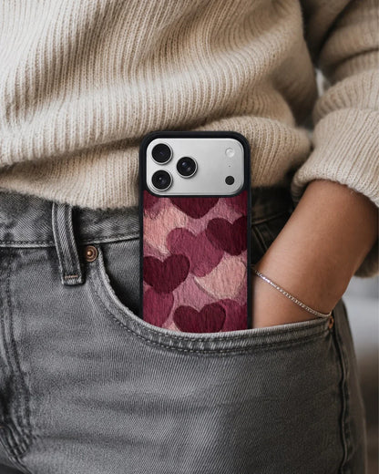 Hearts Pattern Phone Case - Textured Burgundy & Pink Print for iPhone, Samsung, Pixel, OnePlus & Vivo